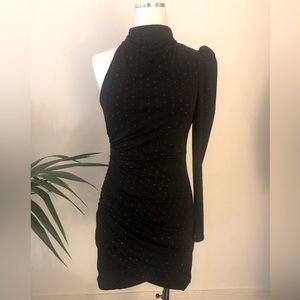 Stunning black + mini rhinestone asymmetrical dress sz S 🖤🖤🖤